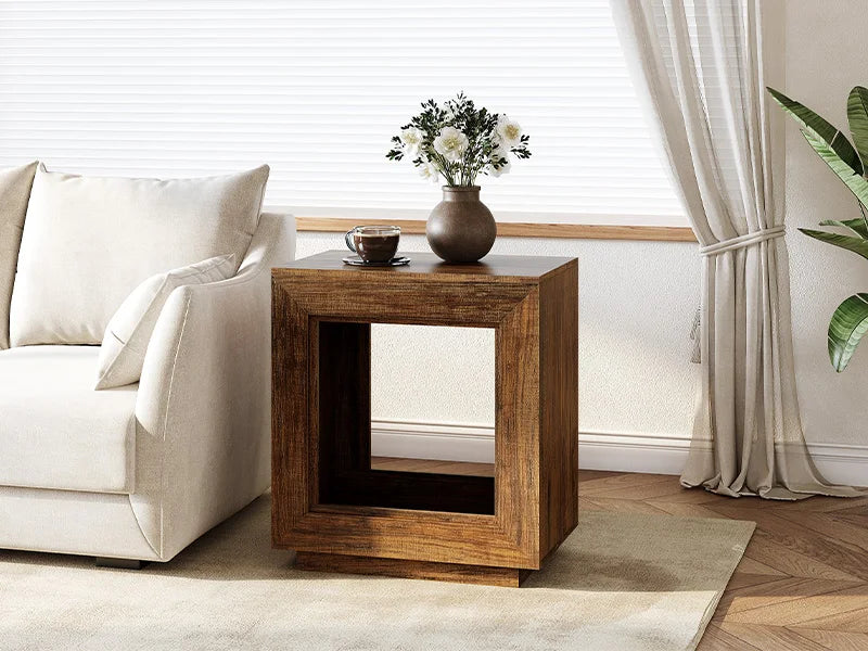 Wooden Square Side Table with Storage