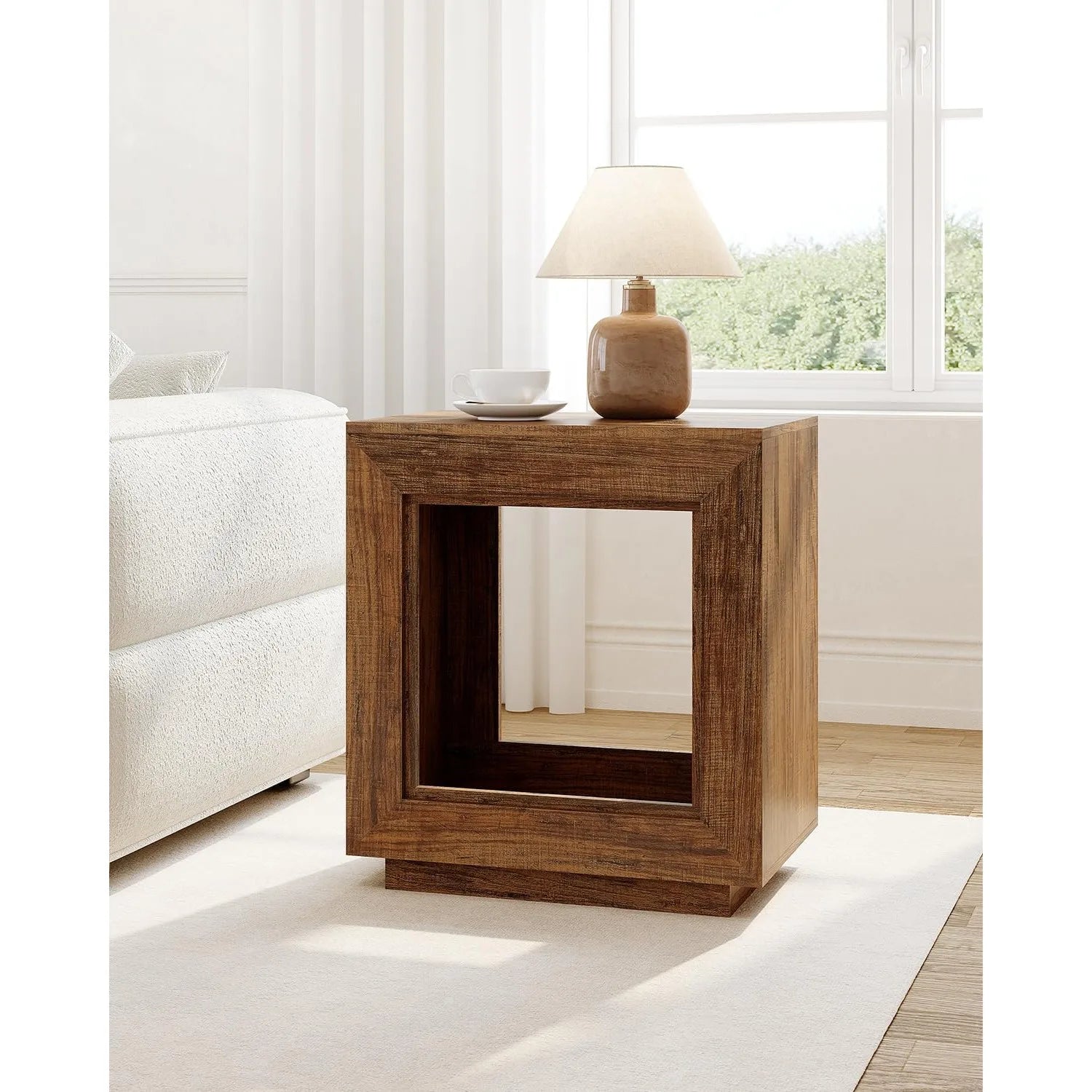 Wooden Square Side Table with Storage