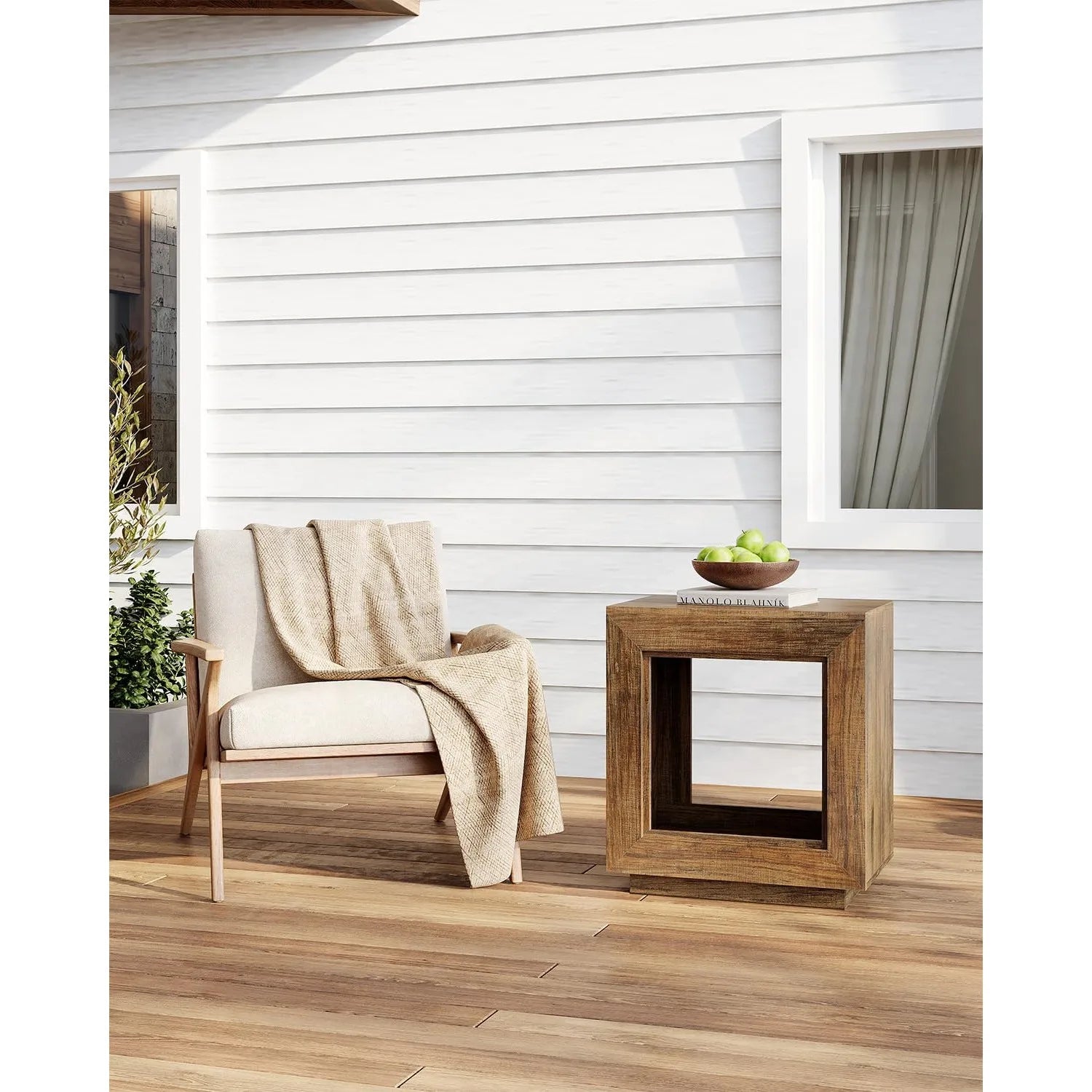 Wooden Square Side Table with Storage