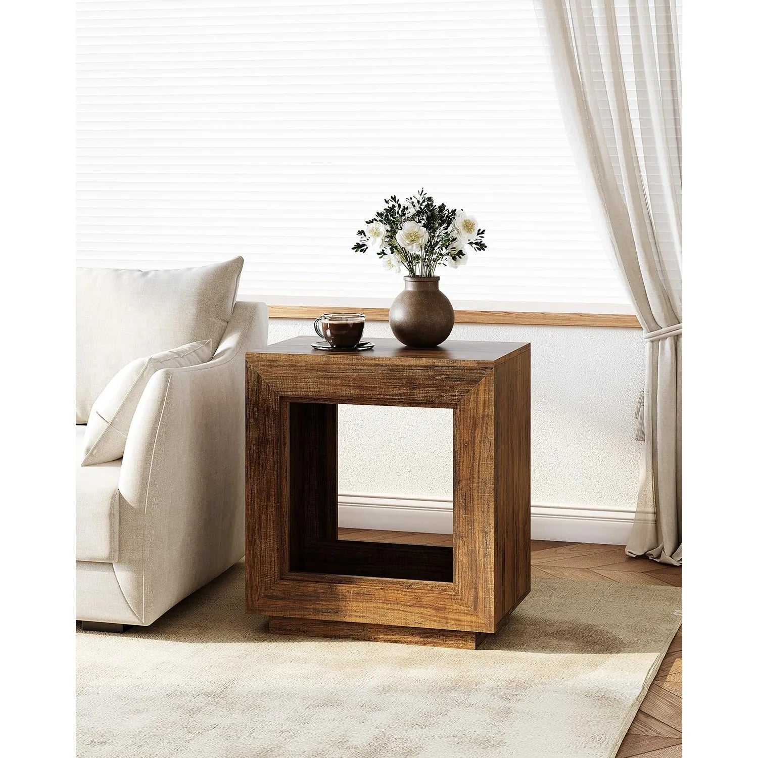 Wooden Square Side Table with Storage