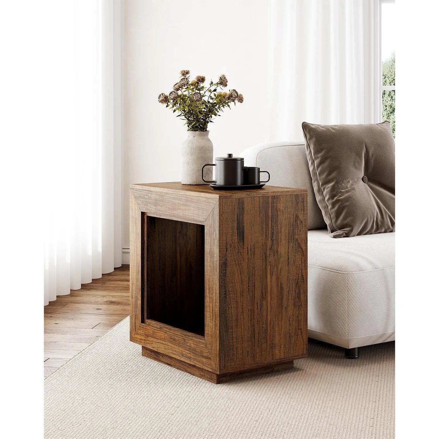 Wooden Square Side Table with Storage