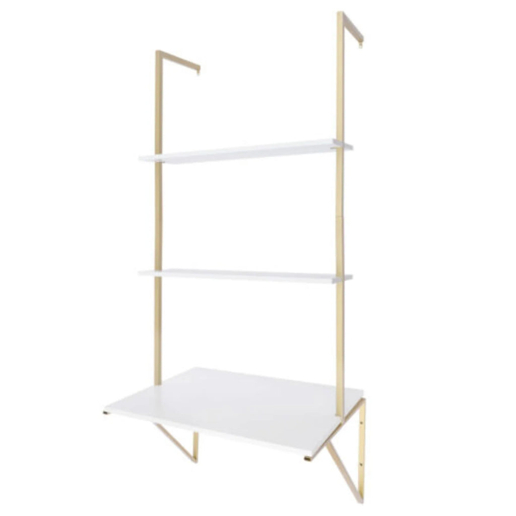 3 Tier White & Gold Wall Mount Ladder Desk Floating Shelves Desk