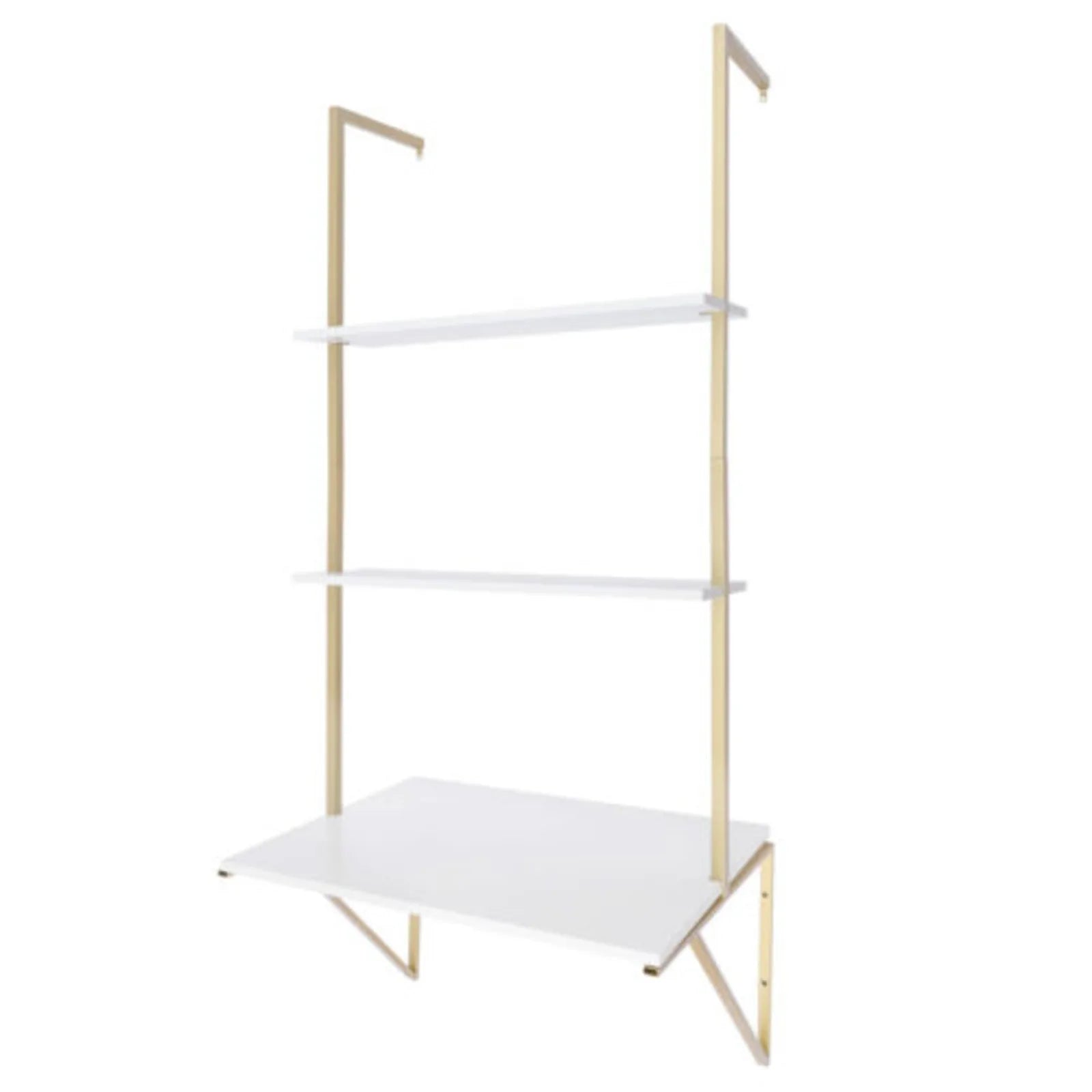 3 Tier White & Gold Wall Mount Ladder Desk Floating Shelves Desk