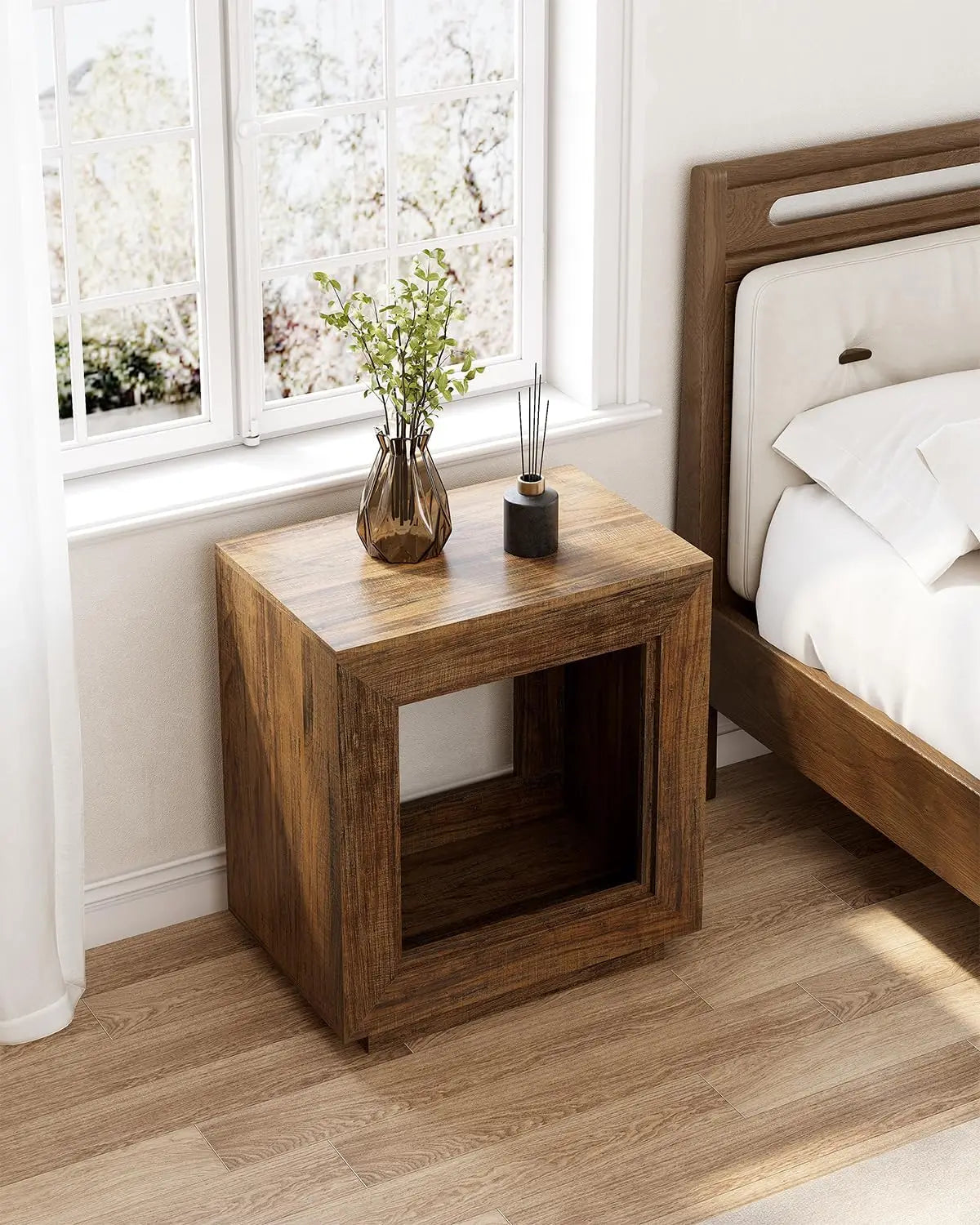 Wooden Square Side Table with Storage