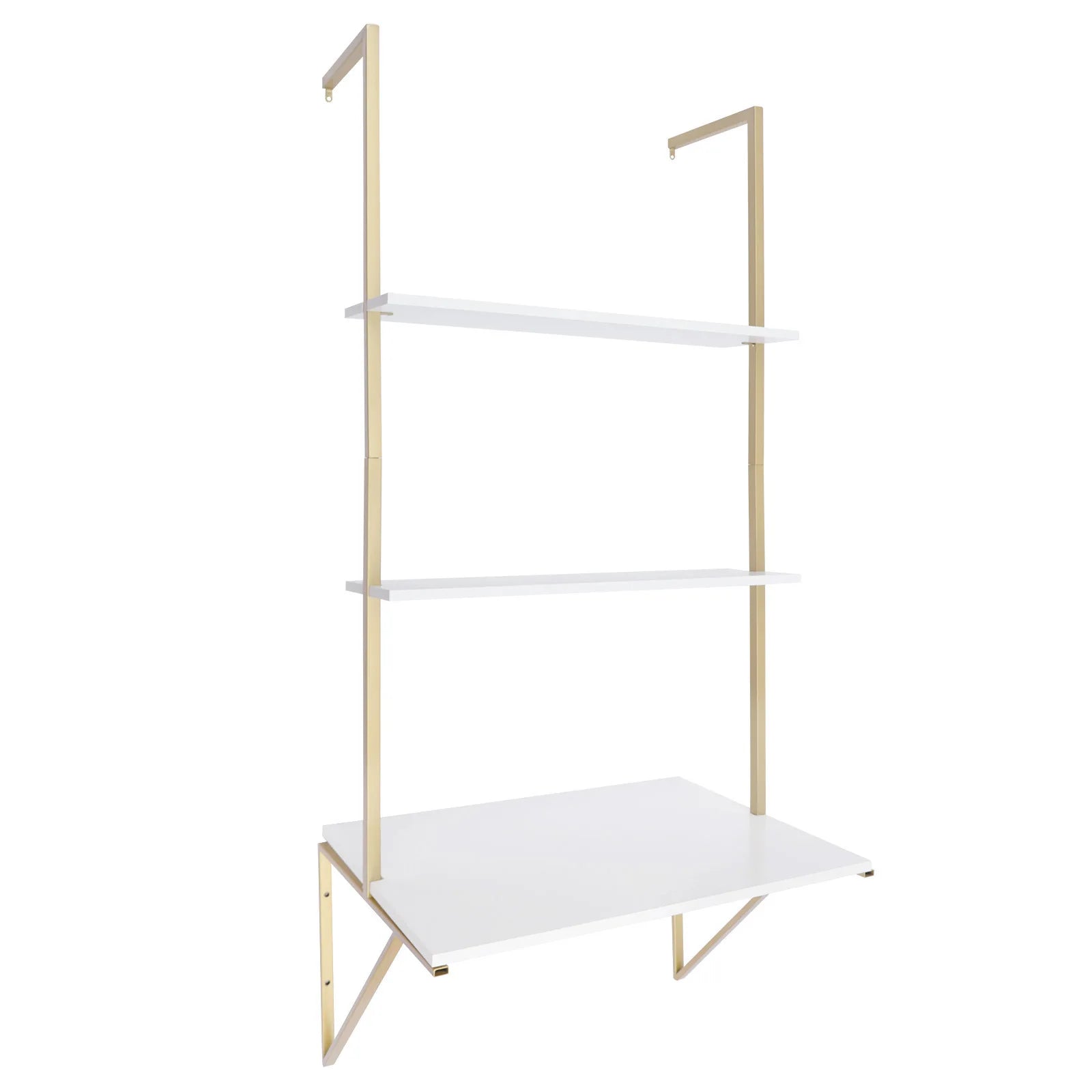 3 Tier White & Gold Wall Mount Ladder Desk Floating Shelves Desk