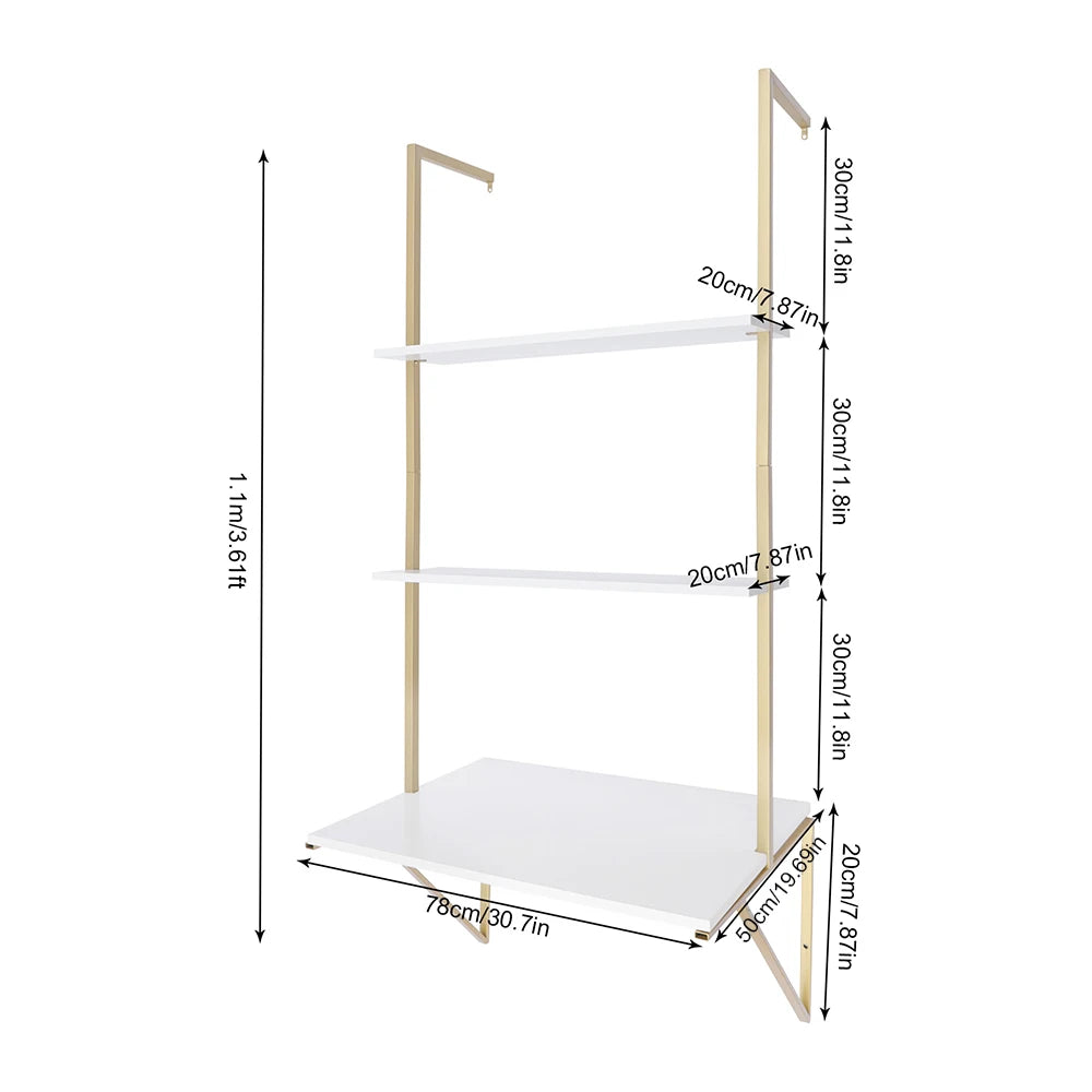 3 Tier White & Gold Wall Mount Ladder Desk Floating Shelves Desk